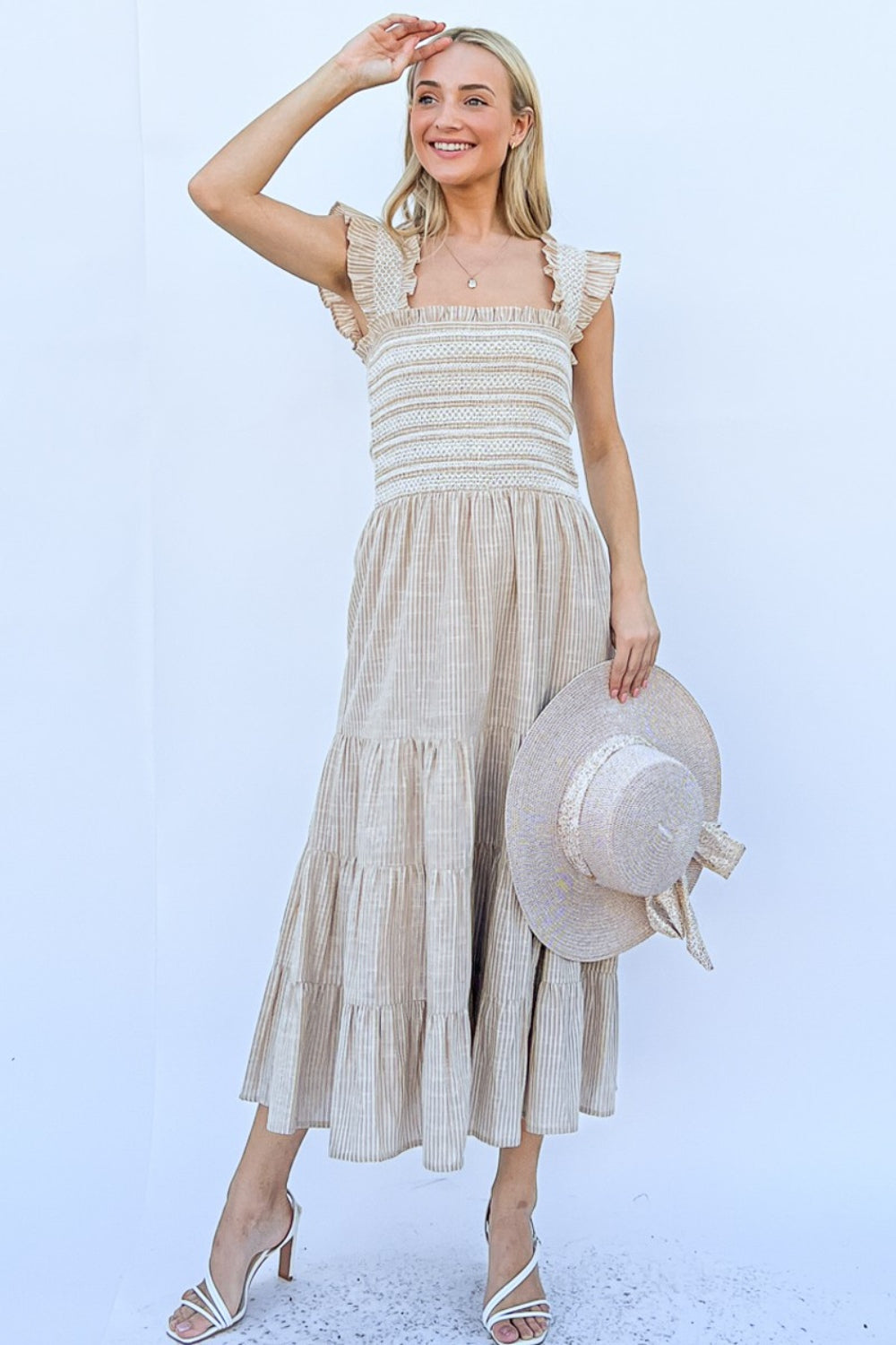 JENNA LINEN STRIPED DRESS