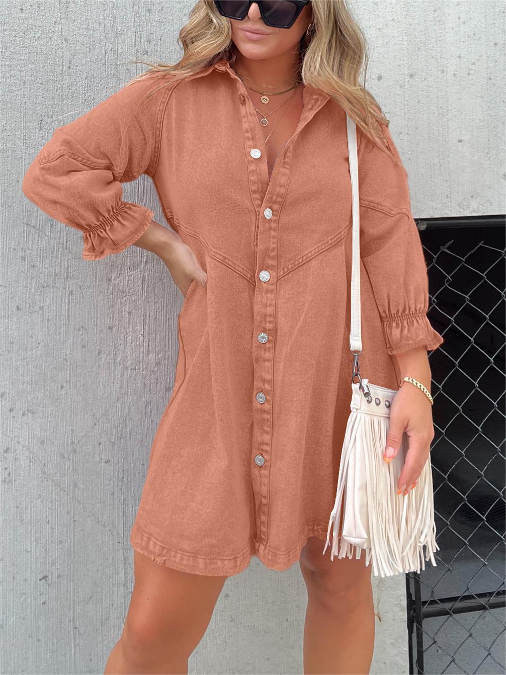 ANNETTE | WASHED DENIM PUFF SLEEVE DRESS