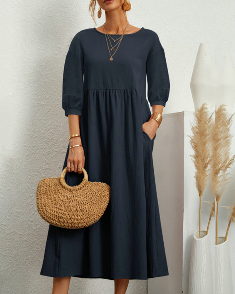 Anna - Lantern Sleeve Midi Dress