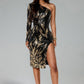 Saffie One Shoulder Long Sleeves Sequin Slit Mini Dress