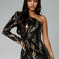 Saffie One Shoulder Long Sleeves Sequin Slit Mini Dress