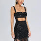 Niavia Ruffle Sequin Mesh Midi Dress