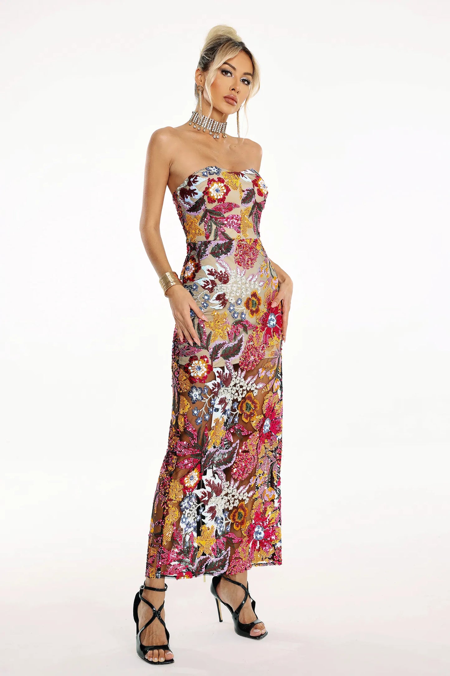 Satu Floral Glitter MaxiKleid