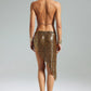 Mauris Leopard Metal Halter Skirt Set