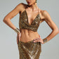 Mauris Leopard Metal Halter Skirt Set