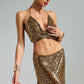 Mauris Leopard Metal Halter Skirt Set