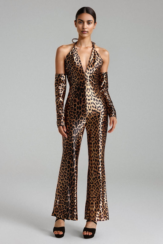 Rika Neckholder-Jumpsuit mit Leopardenmuster