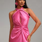 Vanya gewebtes Neckholder-Maxikleid aus Satin mit Ausschnitten - Rosa