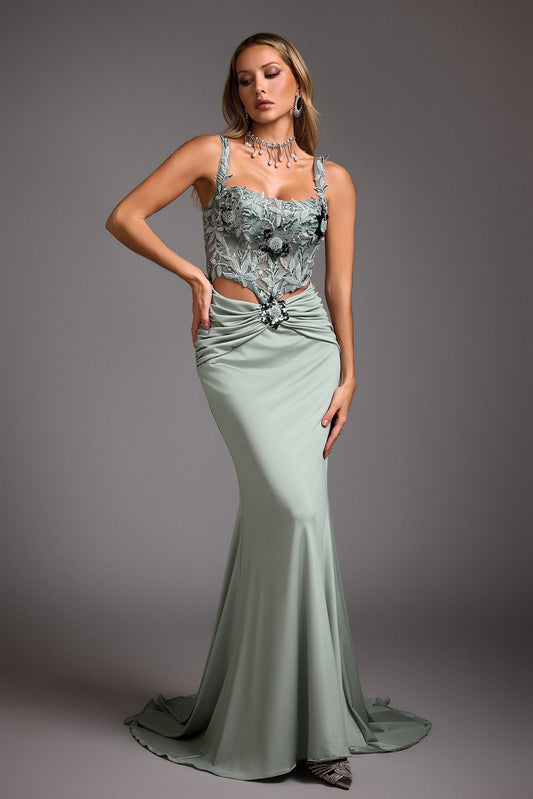 Valery Diamant-Fischschwanz-Maxikleid