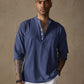 Linen V-neck Beach Long-sleeved Shirt