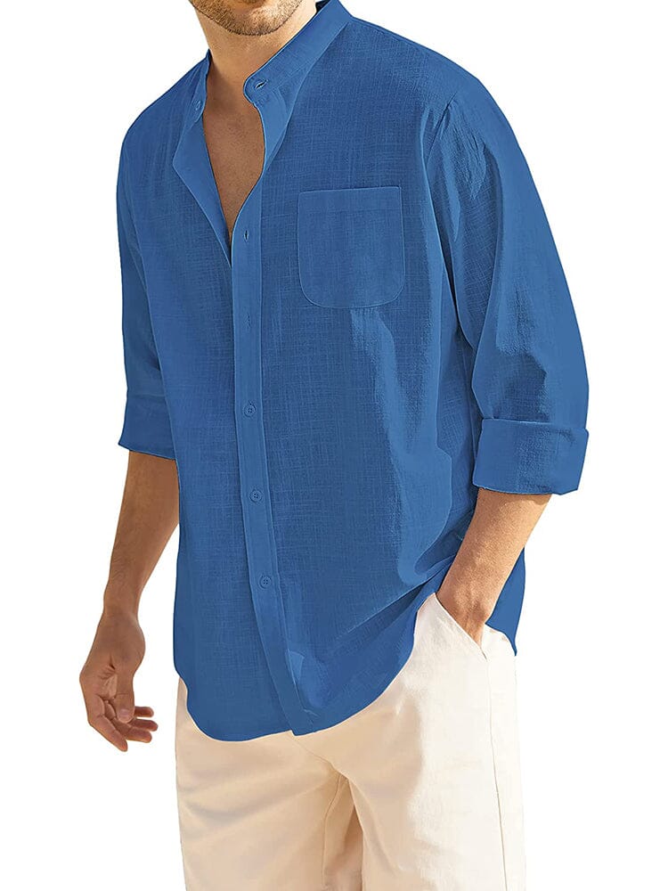 Cotton Linen Beach Button Down Shirt with Pocket (US Only)