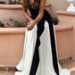 Febedress Spaghetti Strap Color Block Swing Maxi Party Dress