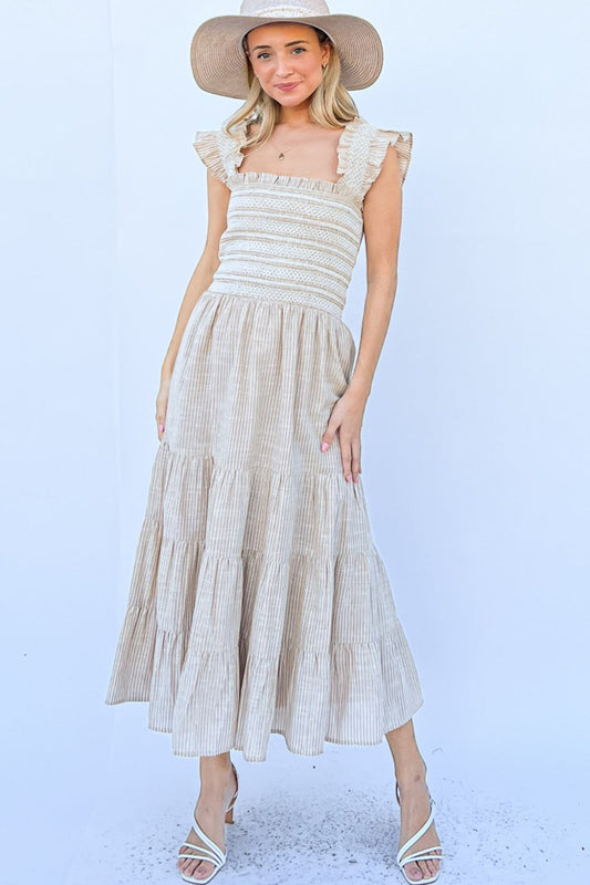 JENNA LINEN STRIPED DRESS