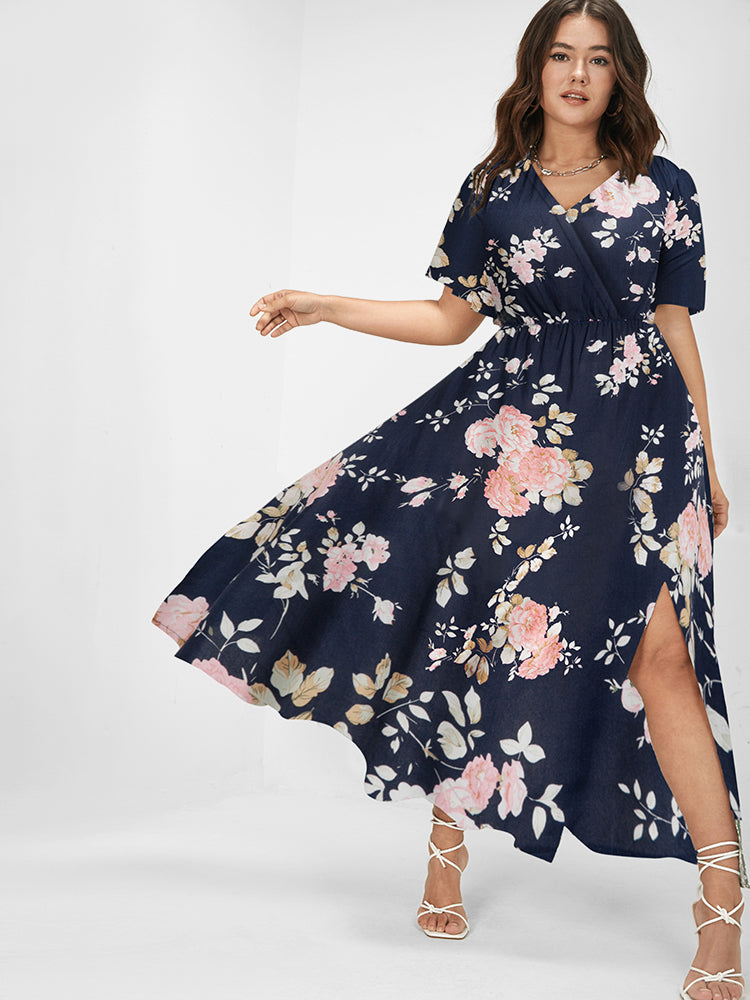 Bloom Dress - Flutter Sleeve Ditsy Floral Bag Split Maxi Dress