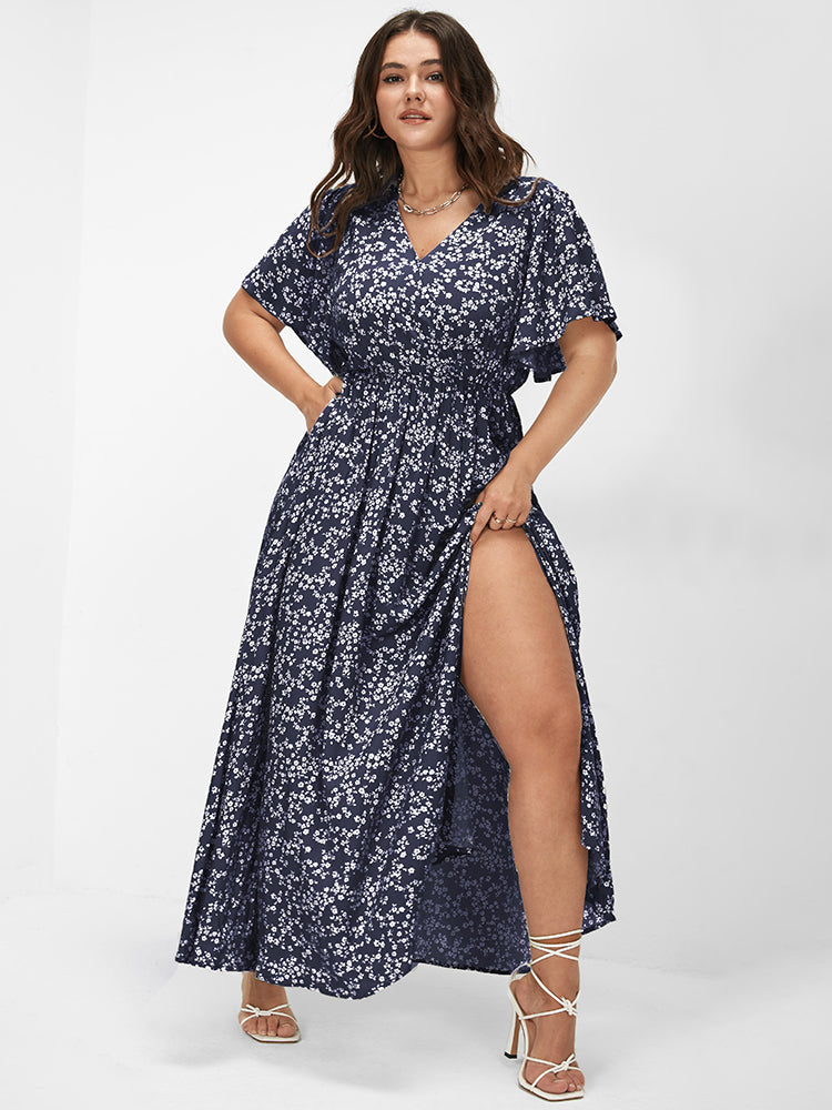 Bloom Dress - Flutter Sleeve Ditsy Floral Bag Split Maxi Dress