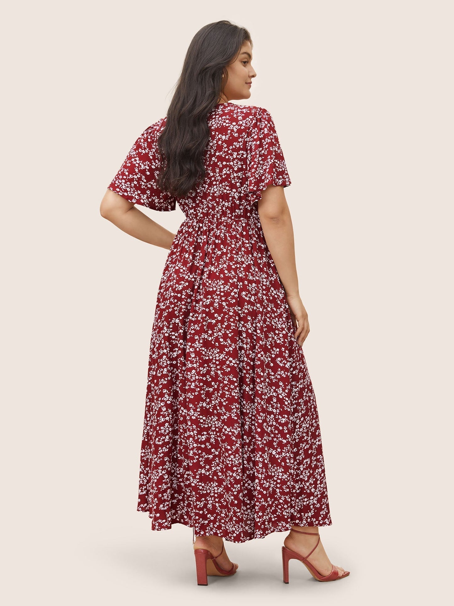 Bloom Dress - Flutter Sleeve Ditsy Floral Bag Split Maxi Dress