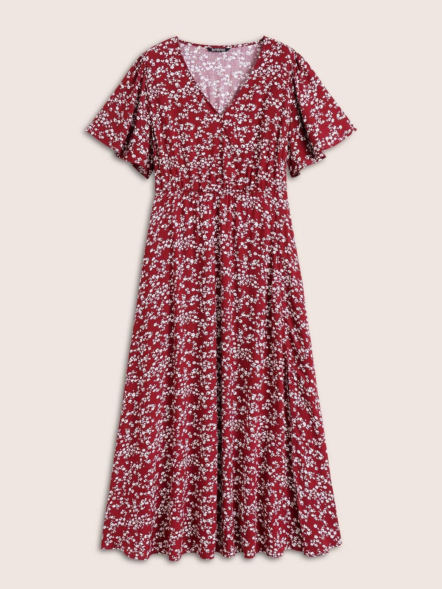 Bloom Dress - Flutter Sleeve Ditsy Floral Bag Split Maxi Dress