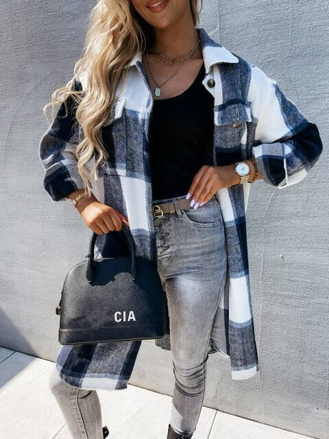 Cara - Fashionable Slim-Fit Checked Coat