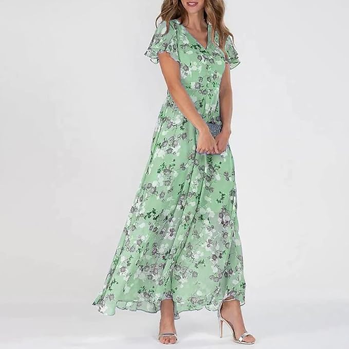 V-Neck Ruffle Maxi Dress