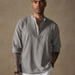 Linen V-neck Beach Long-sleeved Shirt