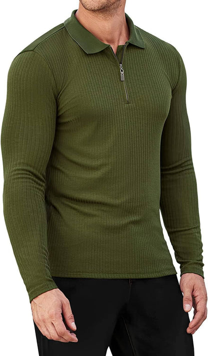 Long Sleeve Quarter Zip Polo Shirts (US Only)