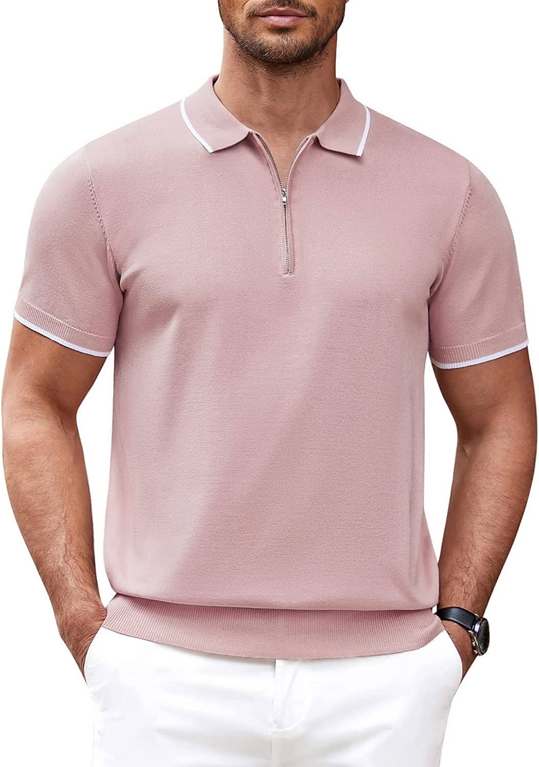 Classic Zipper Short Sleeve Polo Shirt (US Only)