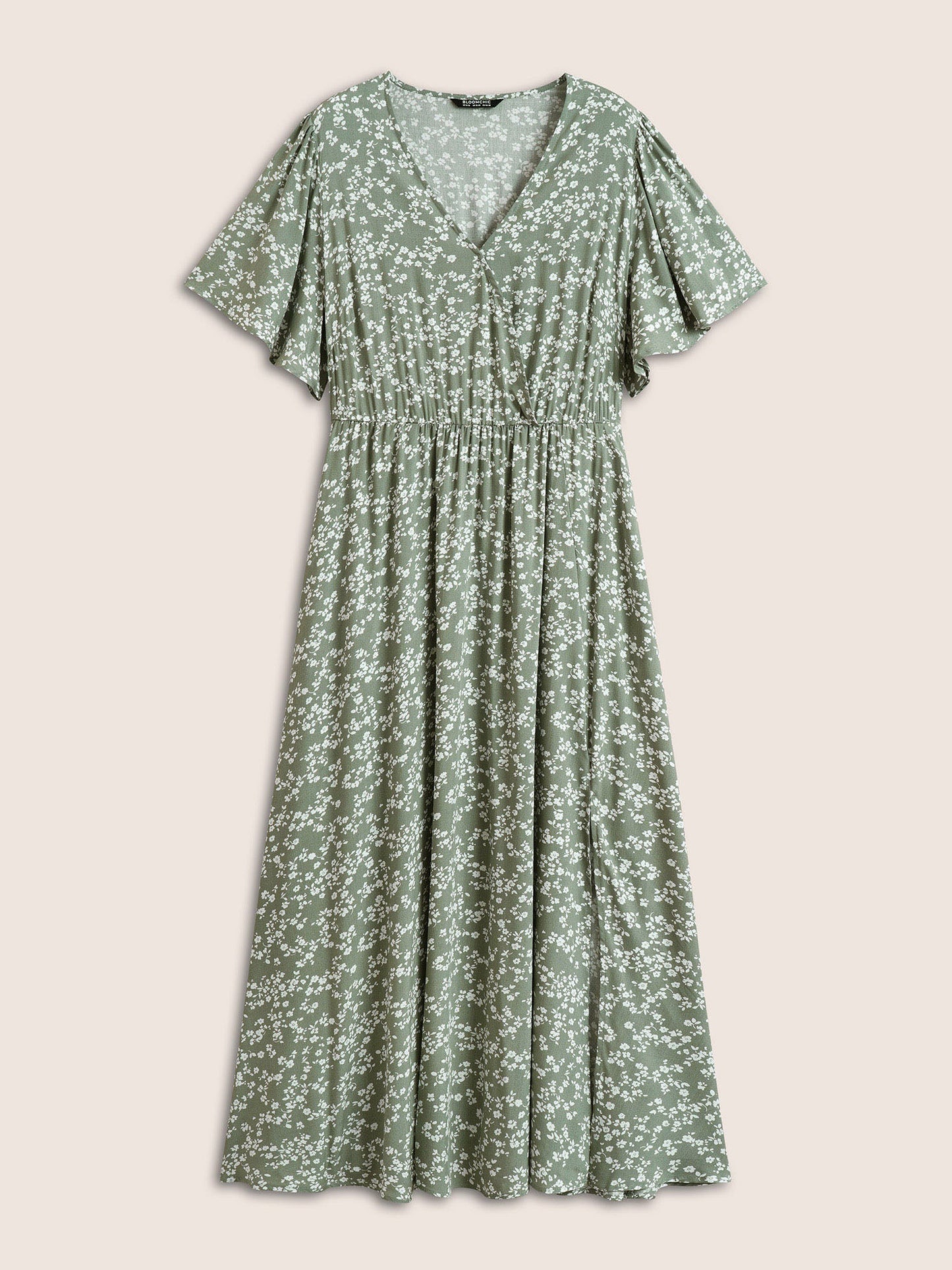 Bloom Dress - Flutter Sleeve Ditsy Floral Bag Split Maxi Dress