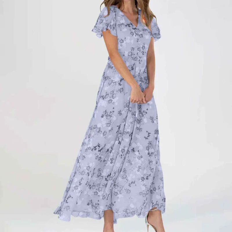 V-Neck Ruffle Maxi Dress