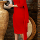 3/4 Sleeve Draped Side Bodycon Dress