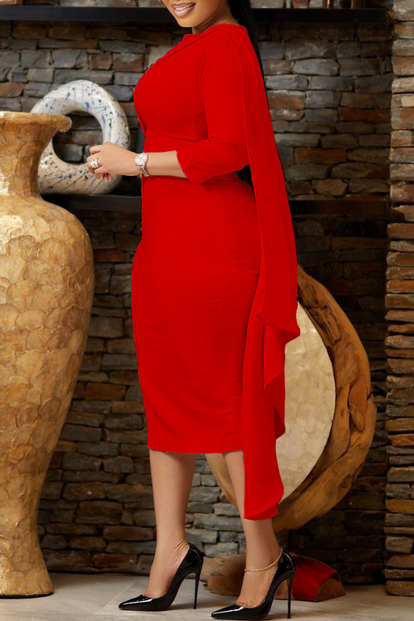 3/4 Sleeve Draped Side Bodycon Dress