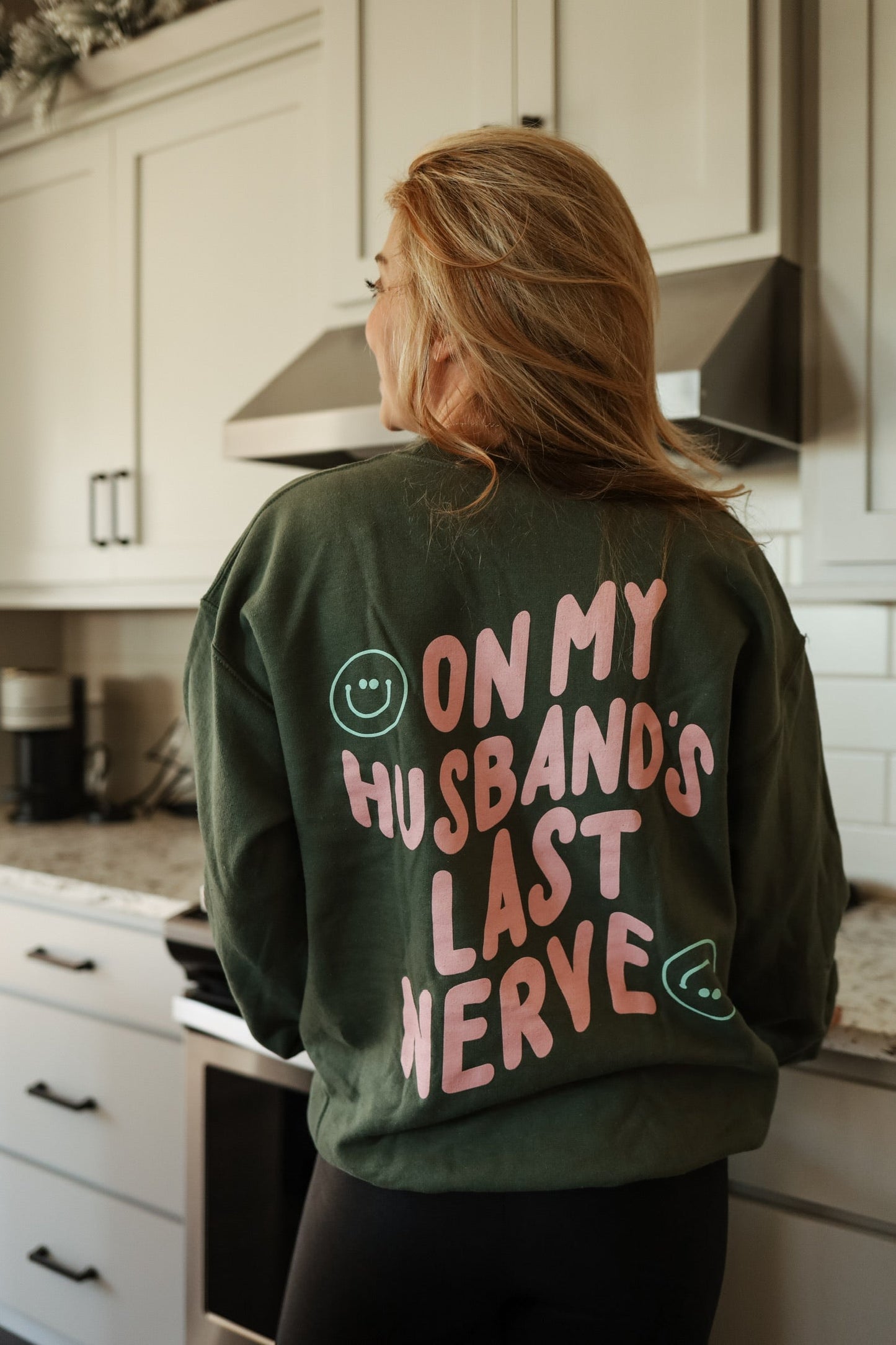 On My Husband's Last Nerve Sweatshirt - Military Green