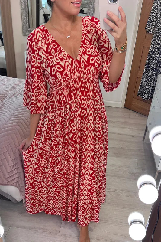 Bohemian - Casual Print V-Neck Long Dress