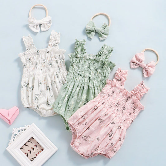 Sleeveless Elastic Bust Romper with Bow Headband