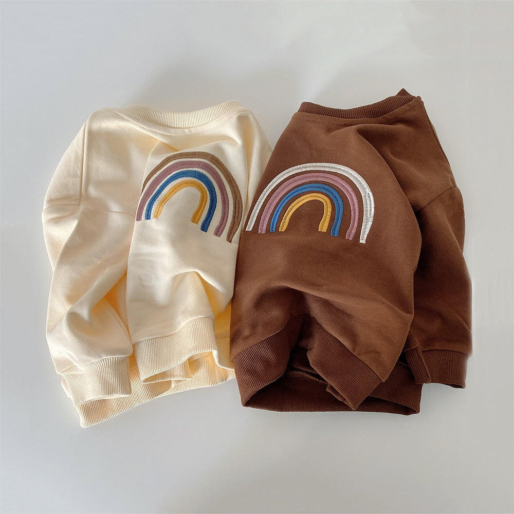 Sweatshirts Embroidery Rainbow Long Sleeve Tops