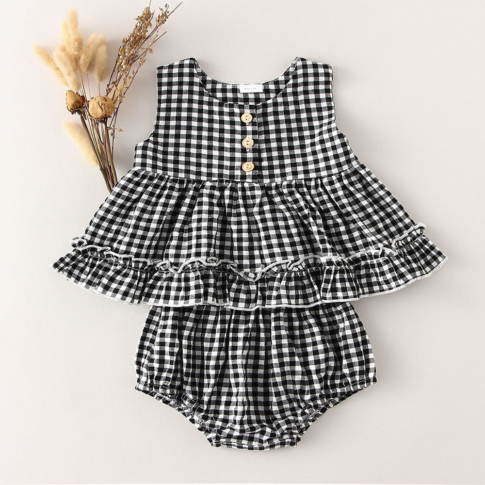 Soft Linen Cotton Baby Girl Ruffle Top Set