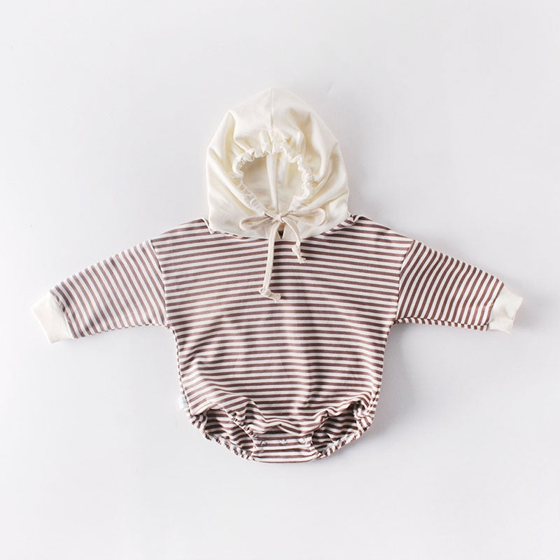 Girls Stripes Long Sleeve Hooded Romper