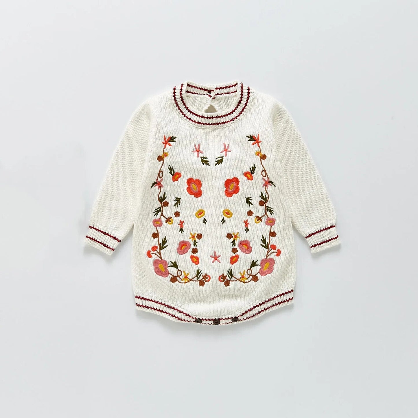 Scandinavian Style Embroidery Flowers Sweater Romper