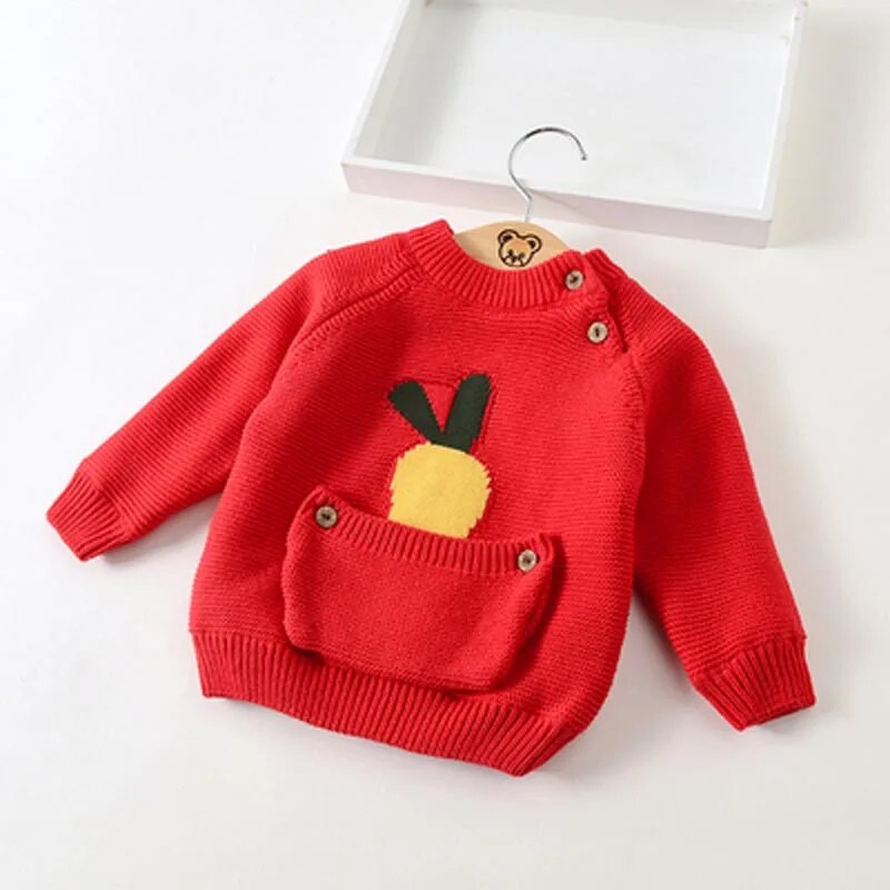 Fur Lining Embroidered Cartoon Pouch Sweater