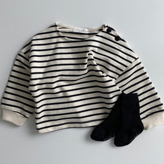 Long Sleeve Striped Button Girls Top