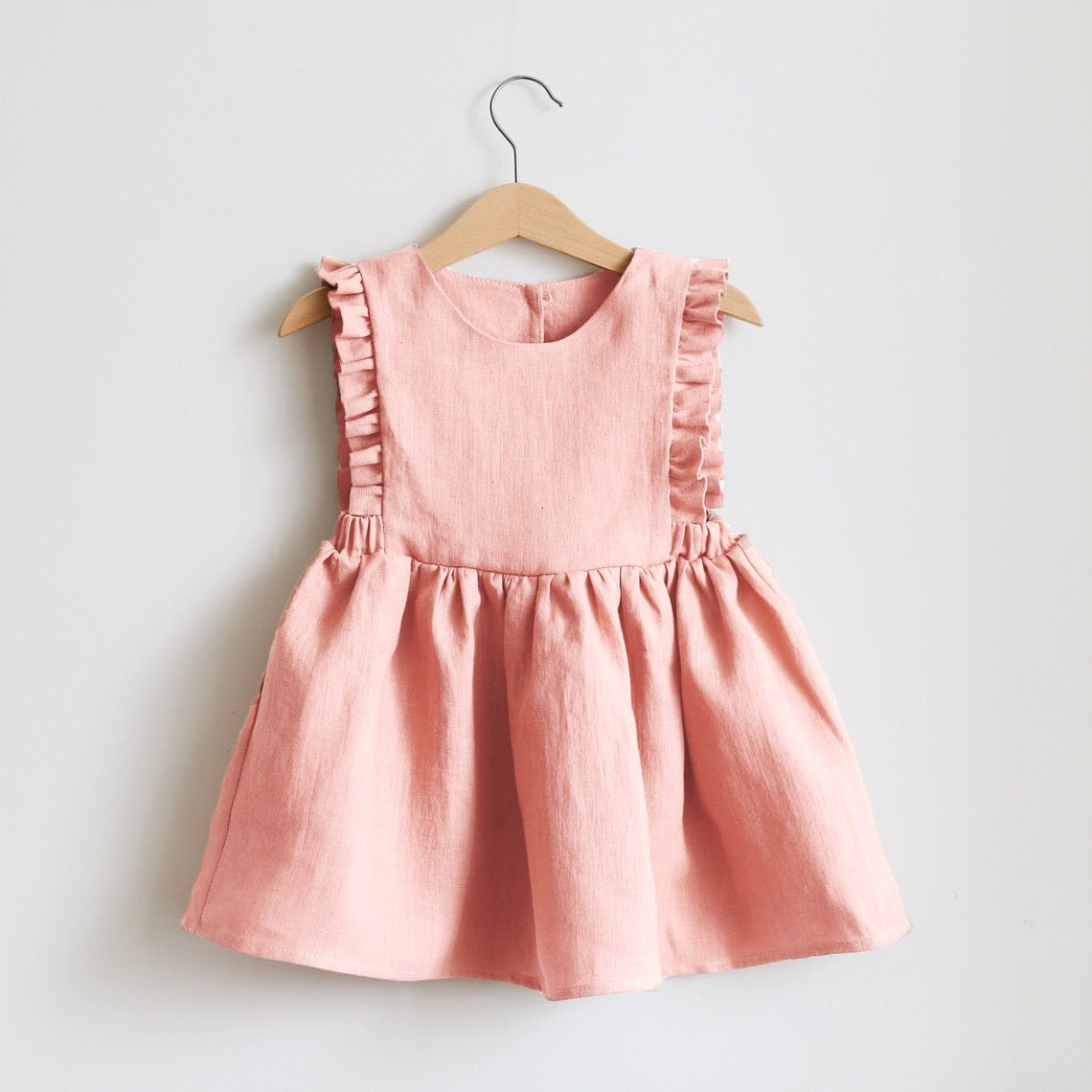 Solid Linen Cotton Ruffle Dress