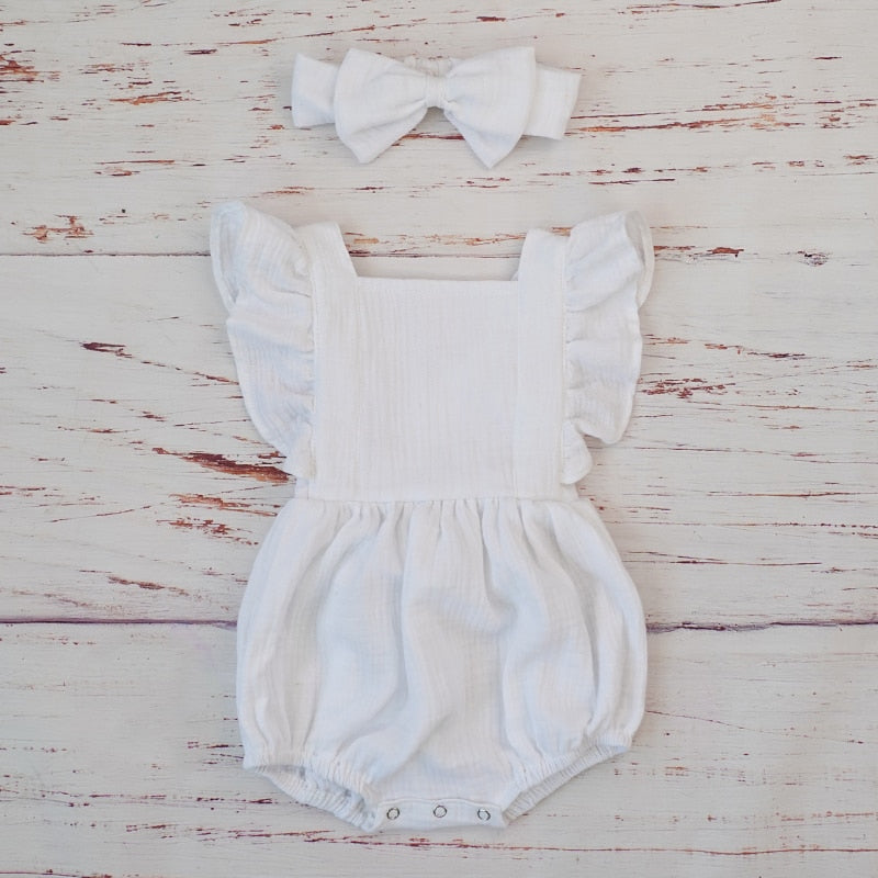 Ruffle Fly Sleeve Romper Headband Set