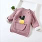 Fur Lining Embroidered Cartoon Pouch Sweater