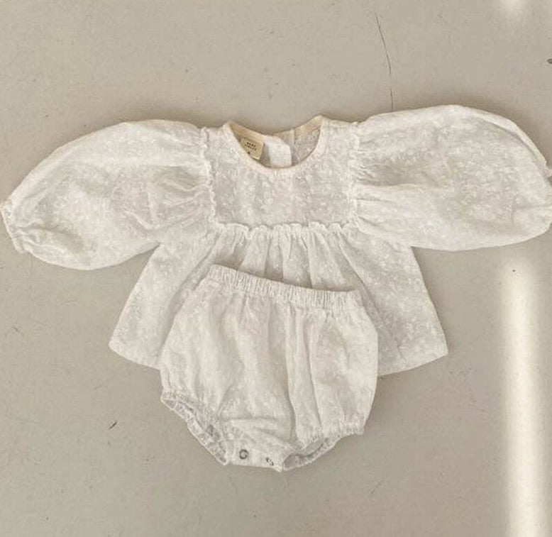 Balloon Sleeve Linen Bloomers Set