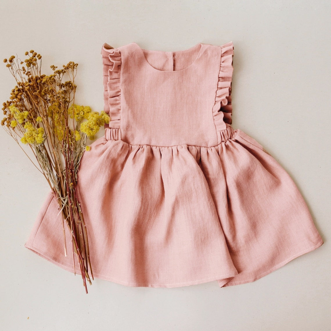 Solid Linen Cotton Ruffle Dress