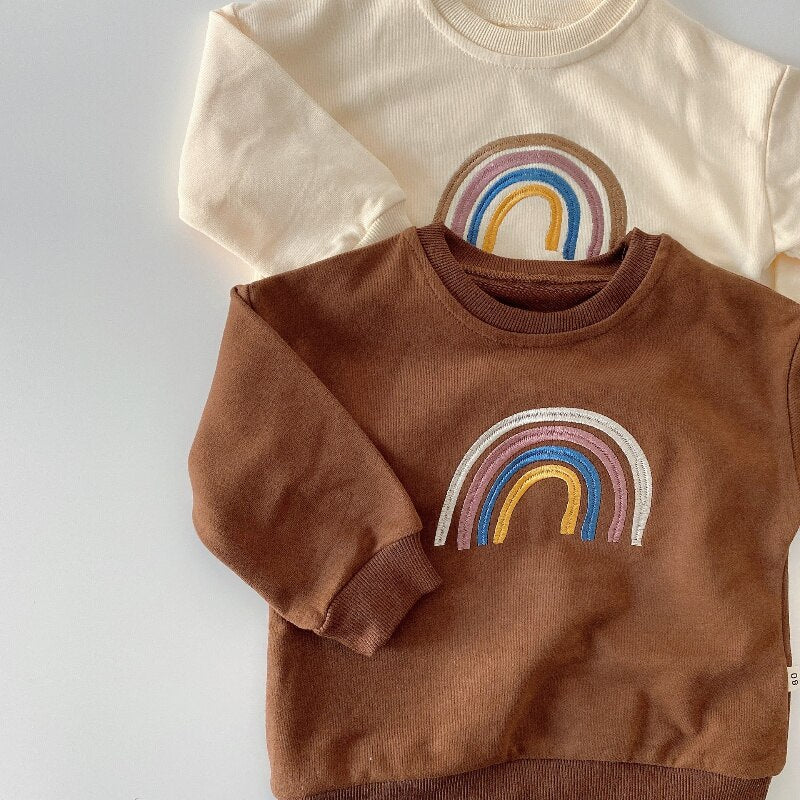 Sweatshirts Embroidery Rainbow Long Sleeve Tops