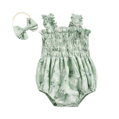 Sleeveless Elastic Bust Romper with Bow Headband