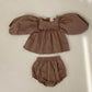 Balloon Sleeve Linen Bloomers Set