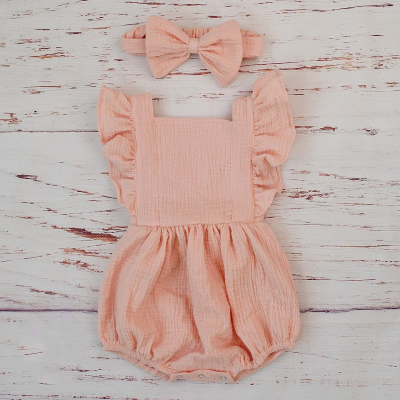 Ruffle Fly Sleeve Romper Headband Set