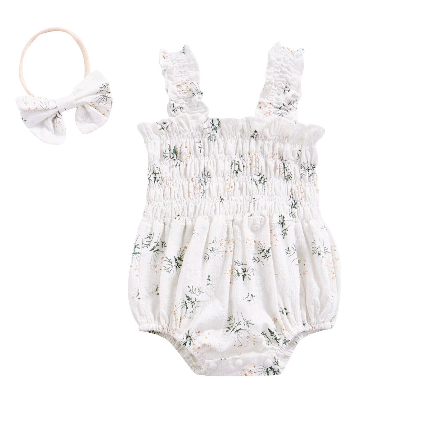 Sleeveless Elastic Bust Romper with Bow Headband