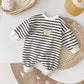 Bear Face Print Striped Romper